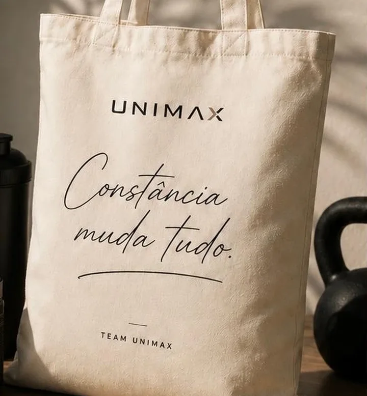 Ecobag de algodão cru UniMax com a frase Constância muda tudo