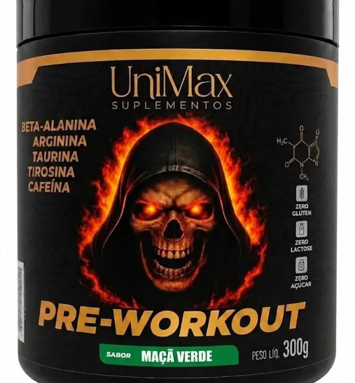 Pote do Pre-Workout UniMax sabor maçã verde, 300 g